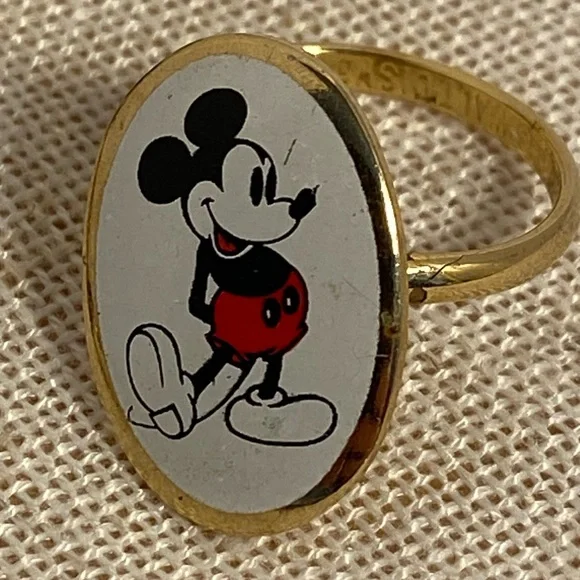 Vintage Disney Mickey Mouse Jewelry Set Gold 1970s ring bracelet necklace 70s - Picture 14 of 16